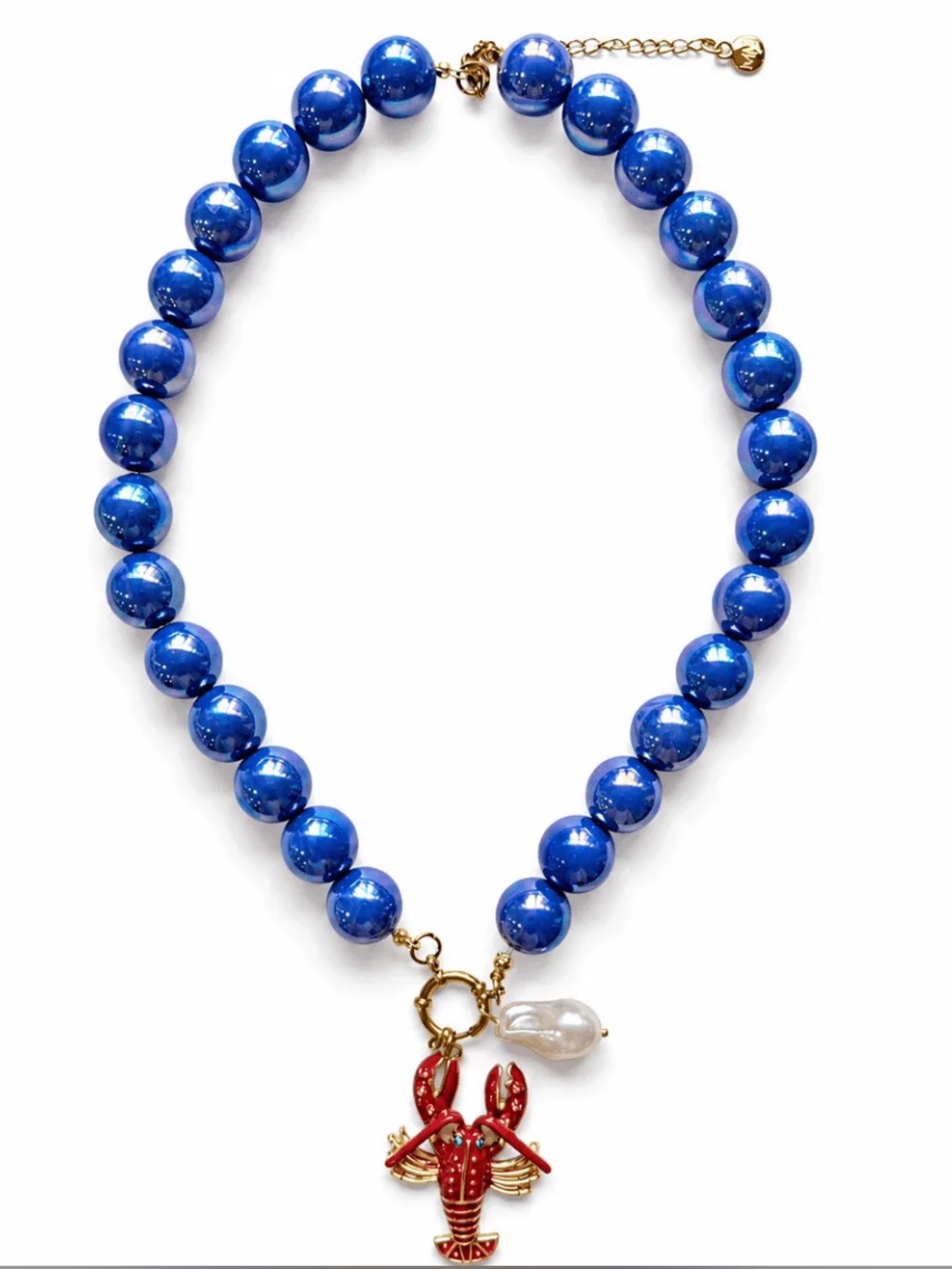 NEW Mayamar Blue Coastal Beaded Lobster Pearl Charm Necklace Boho Mermaidcore
